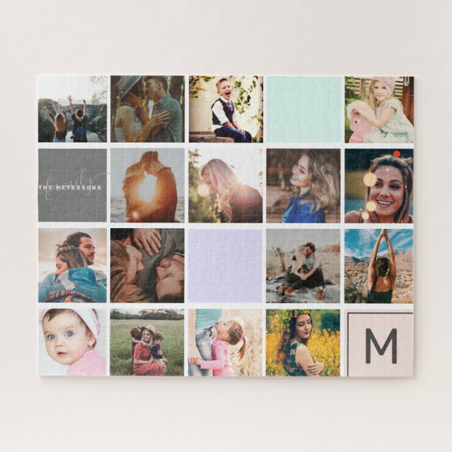 Puzzle Monogramme moderne votre famille 16 photo collage  (Horizontal)