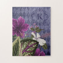 Monogramme personnalisé Floral pourpre
