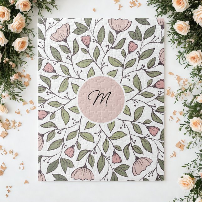Puzzle Monogramme personnalisé sur un motif floral délica (Créateur téléchargé)