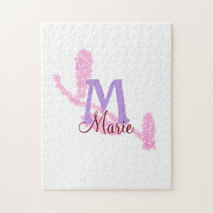 Puzzle Monogramme simple pailleté rouge ajoutez votre nom