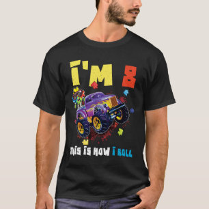 Puzzle Monster Truck Age 8 Born Autism Awareness T-Shirt