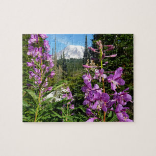 Puzzle Mont Rainier entre les fleurs de phlox violettes