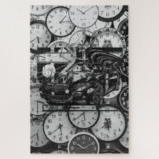 Puzzle montage d'encre - voiture de sport au centre de la