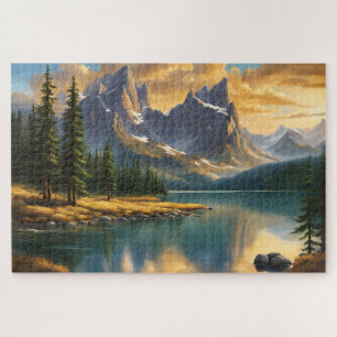 Puzzle Montagne et lac au coucher du soleil