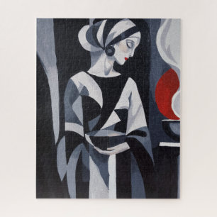 Puzzle Montre portrait de femme Art Déco noir et blanc