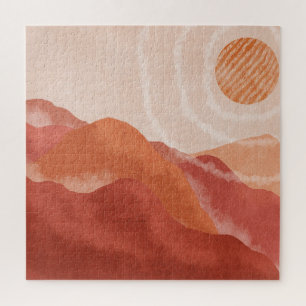 Puzzle Monts Boho en terre cuite, affiche abstraite.