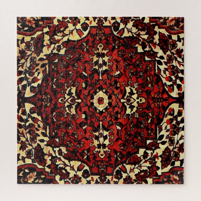 Puzzle Moquette persane look rouge foncé et crème (Vertical)