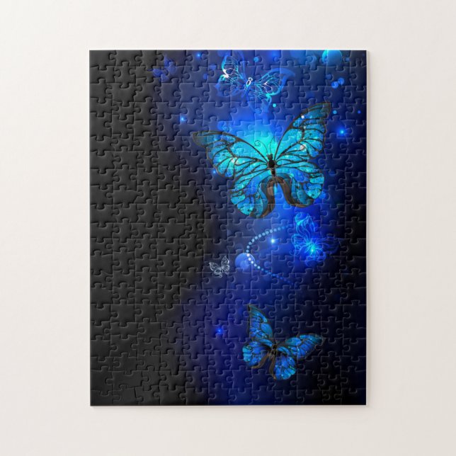 Puzzle Morpho Butterfly in the Dark Background (Vertical)