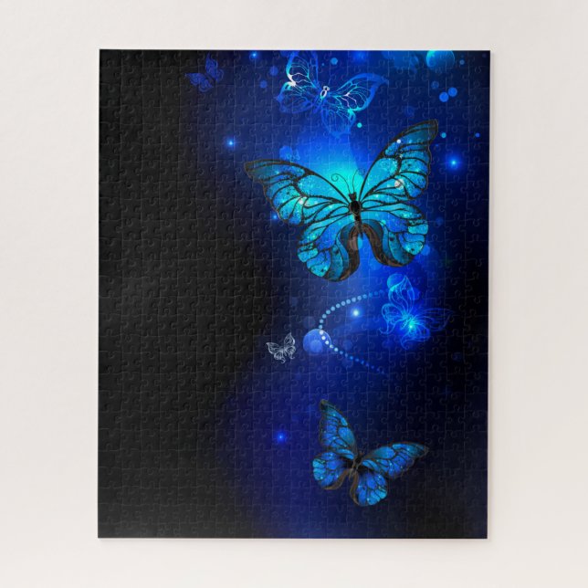 Puzzle Morpho Butterfly in the Dark Background (Vertical)