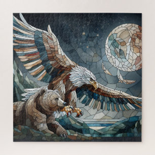 Puzzle Mosaic Ai Art Ours Brown et Pleine lune d'aigle
