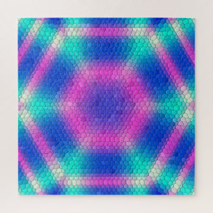 Puzzle Mosaïque d'hexagone rose sur dégradé bleu
