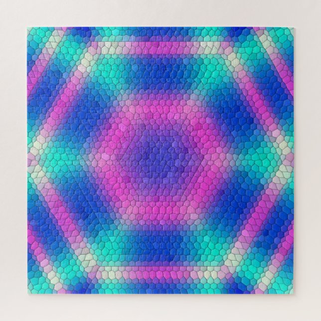 Puzzle Mosaïque d'hexagone rose sur dégradé bleu (Vertical)
