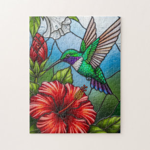 Puzzle Mosaïque florale de jardin colibri en patchwork de