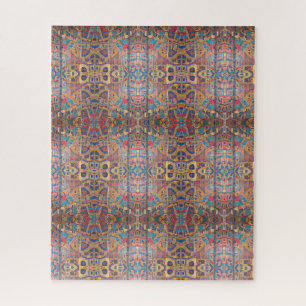 Puzzle mosaïque marocaine or rouge turquoise art géométri