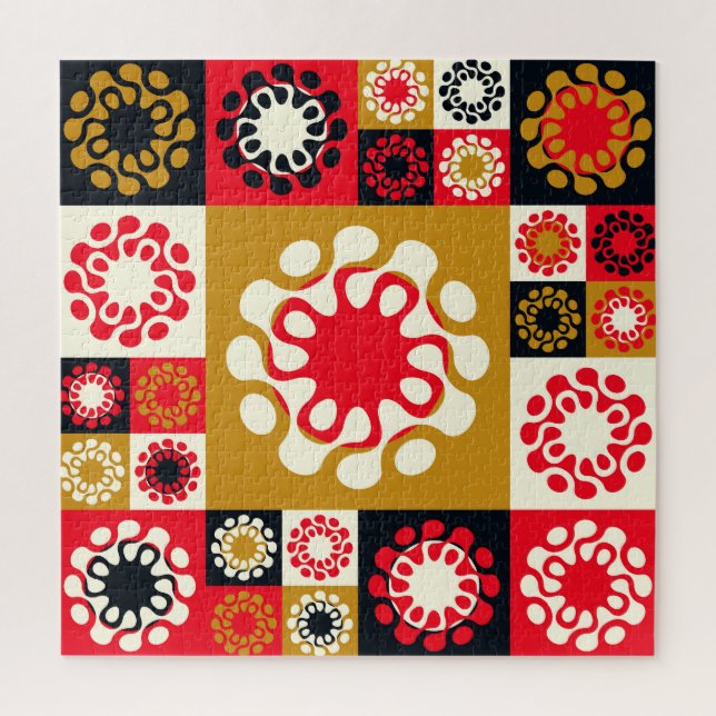 Puzzle Mosaïque Rouge Or Asiatique, Style Ethnique. (Vertical)