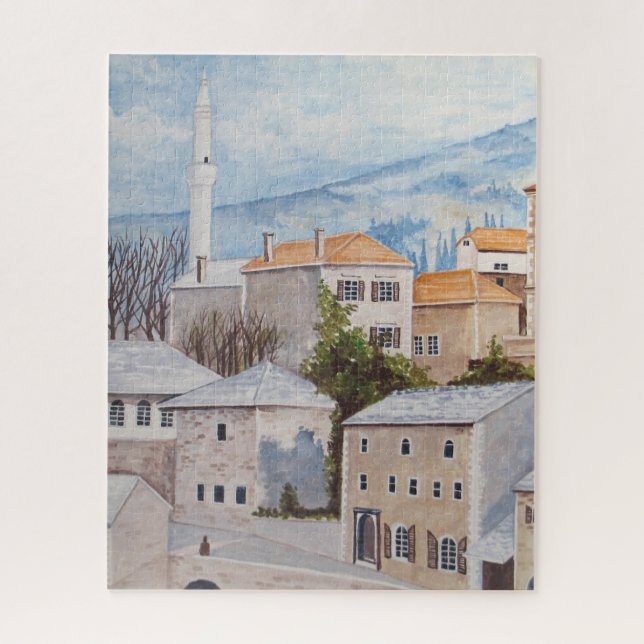 Puzzle Mostar, Bosnie - Peinture Townscape Acrylique (Vertical)