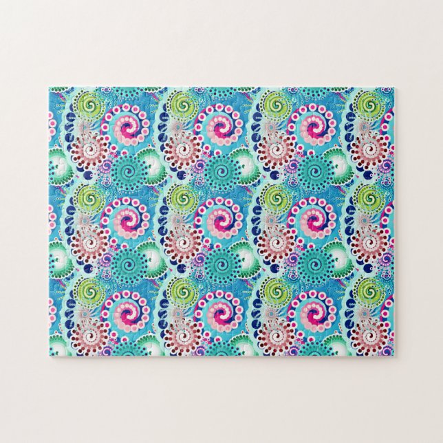 Puzzle Motif à spirale fractale, rose turquoise Multi (Horizontal)