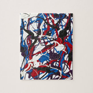 Puzzle Motif abstrait bleu, rouge, noir, blanc. Moderne