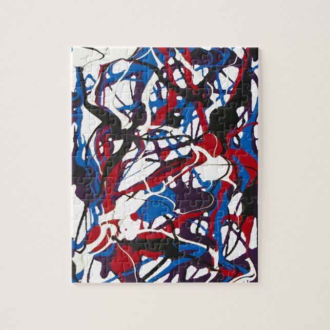 Puzzle Motif abstrait bleu, rouge, noir, blanc. Moderne (Vertical)