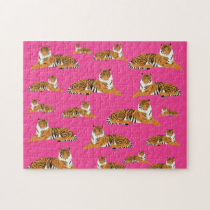 Puzzle Motif animal du tigre de la jungle rose orange