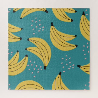 Puzzle motif banane vintage, arrière - plan bleu.