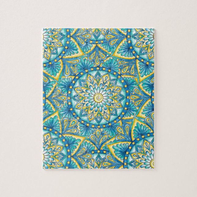 Puzzle Motif bleu Mandala jaune Turquoise (Vertical)