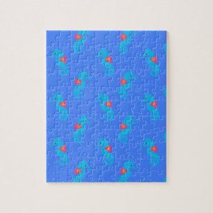 Puzzle Motif Blue Seahorse