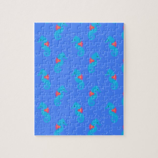 Puzzle Motif Blue Seahorse (Vertical)