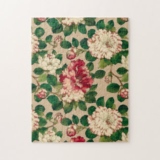 Puzzle Motif Camélia Japonais. Rose foncé sur beige
