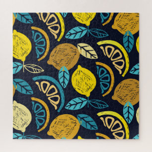 Puzzle Motif Citrus Lemon Doodle Arrière - plan