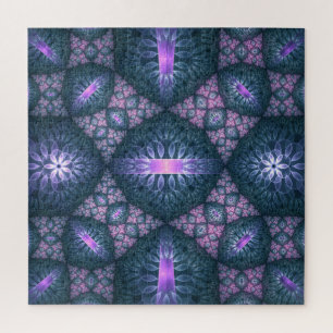 Puzzle motif d'art fractal 3D Turquoise violet rose