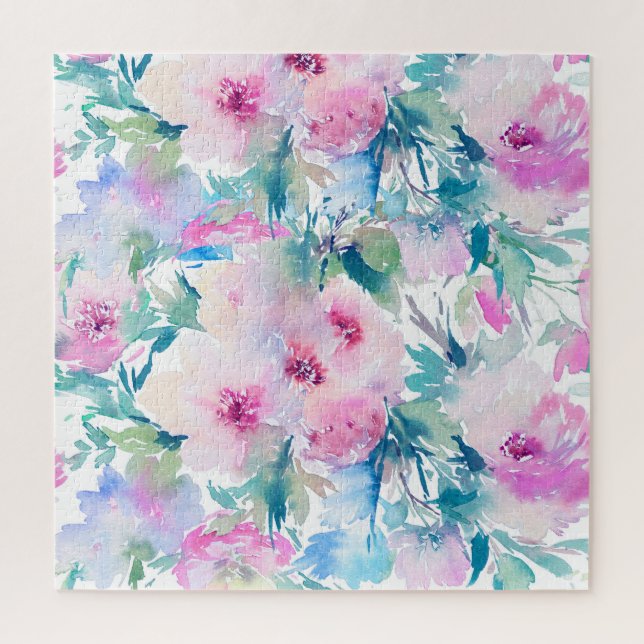 Puzzle Motif de collage de fleurs rose et bleue (Vertical)