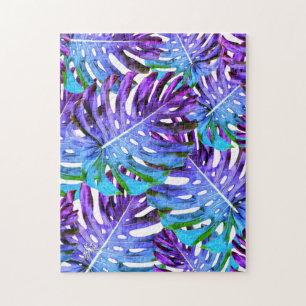 Puzzle Motif de feuille de Monstera Tropical violet