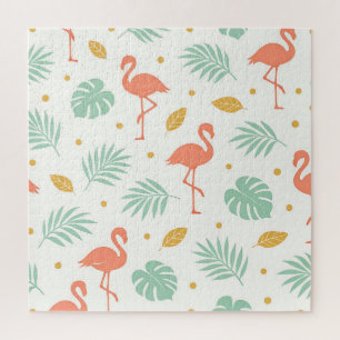 Puzzle Motif de feuille tropicale flamant corail