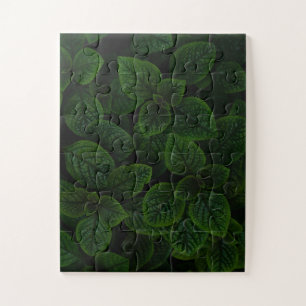 Puzzle Motif de feuilles texturées vert émeraude foncé