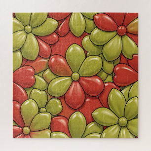 Puzzle Motif de fleur rouge vert gras pétale de coeur bri