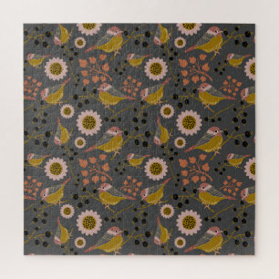 Puzzle Motif de fleurs rose or de chickadee