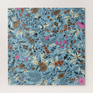 Puzzle motif de fleurs vintage, arrière - plan bleu.