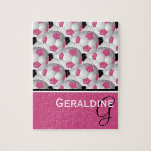 Puzzle Motif de football noir rose Monogramme