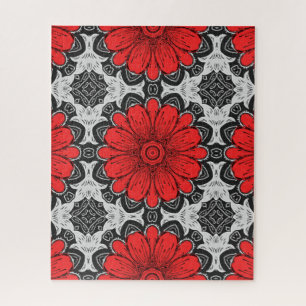 Puzzle Motif de marguerite géométrique en rouge noir et b