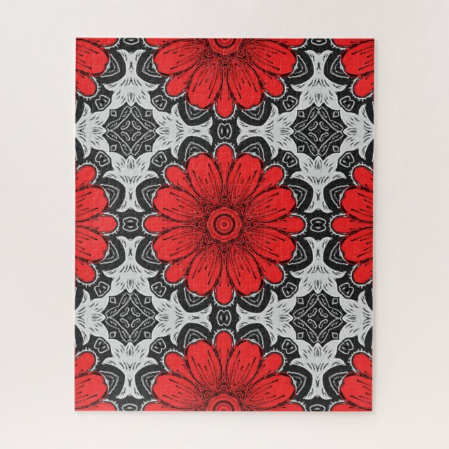 Puzzle Motif de marguerite géométrique en rouge noir et b (Vertical)