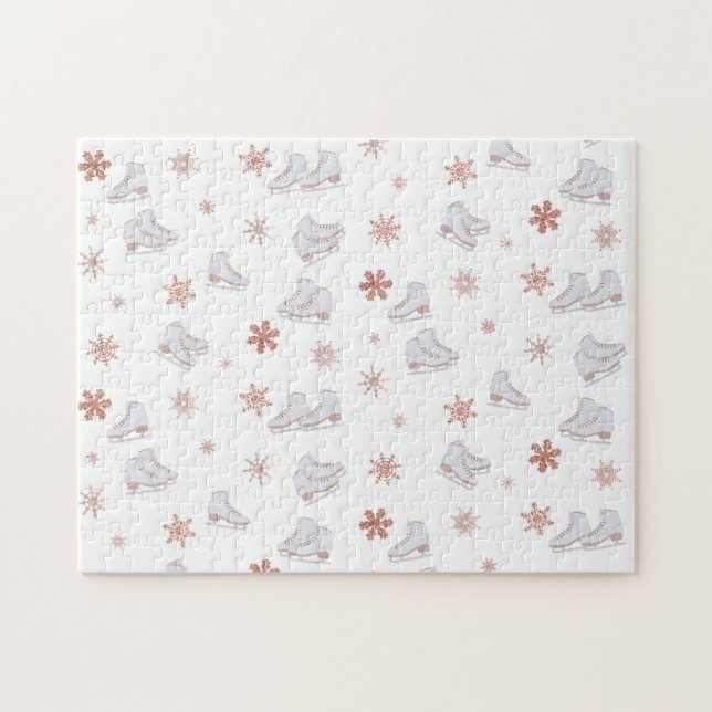 Puzzle Motif de patinage rose Gold Glace Skates Blush Pin (Horizontal)