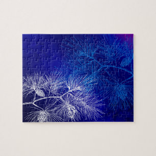 Puzzle Motif de pin d'hiver blanc bleu