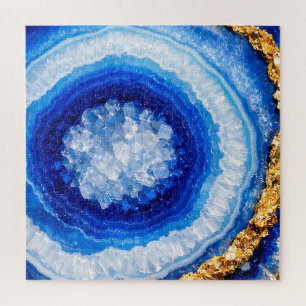 Puzzle Motif de résine de géode d'or bleu