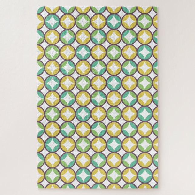Puzzle Motif diamant rétro dans un cercle bleu vert or (Vertical)