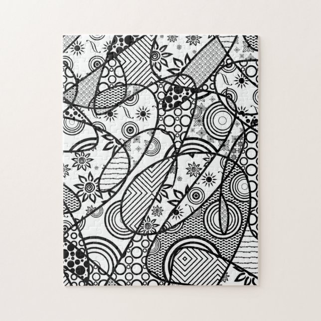 Puzzle Motif Doodle noir et blanc Patchwork 01 (Vertical)