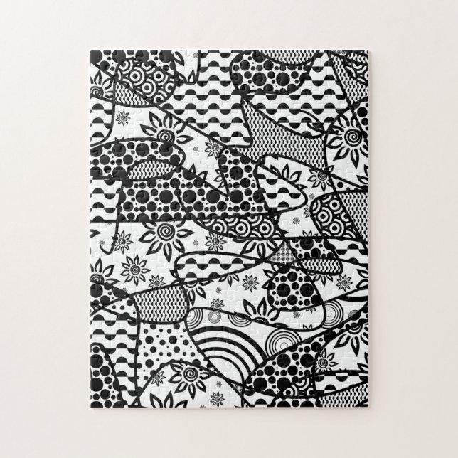 Puzzle Motif Doodle noir et blanc Patchwork 03 (Vertical)