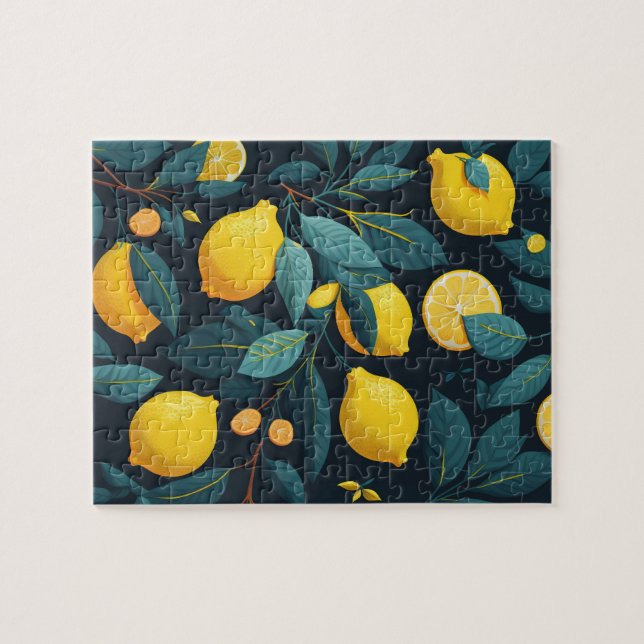Puzzle Motif du jardin de citron. Agrumes tropicaux jaune (Horizontal)