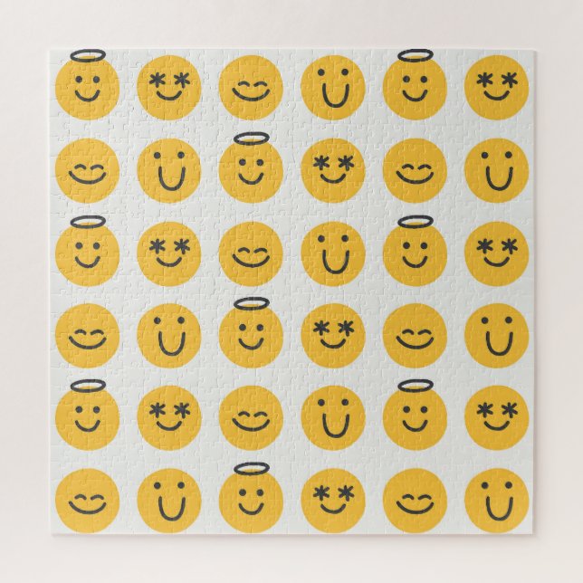 Puzzle Motif Emoji Joyeux tiré à la main (Vertical)