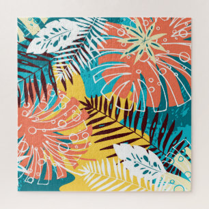 Puzzle Motif feuille de la jungle tropicale colorée.
